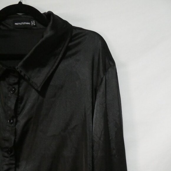 PRETTYLITTLETHING | size 18 | Elegant Black Satin Button-Up Top - Picture 5 of 14